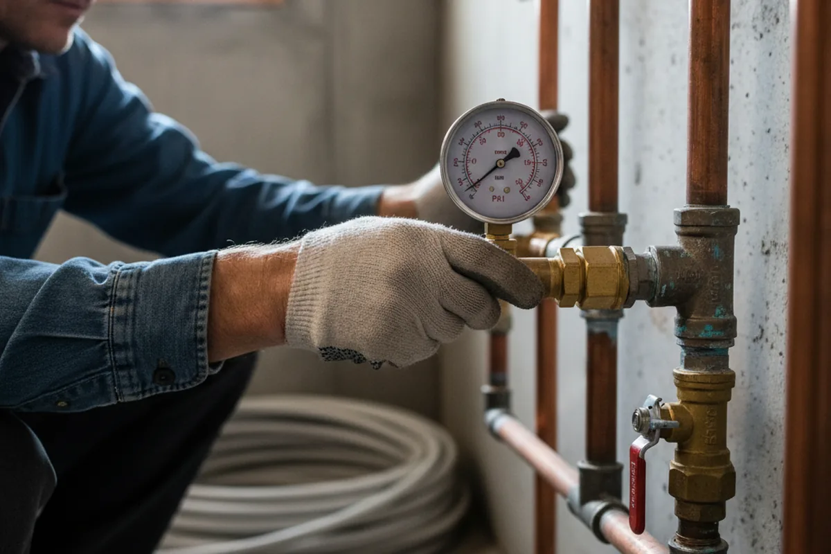 Pressure testing a repaired line during Water Line Repair in Mc Roberts